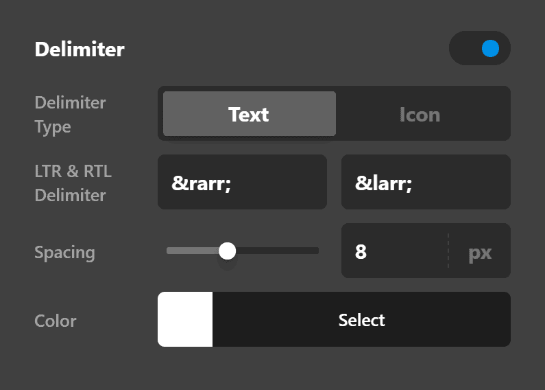 Breadcrumbs Delimiter Setup