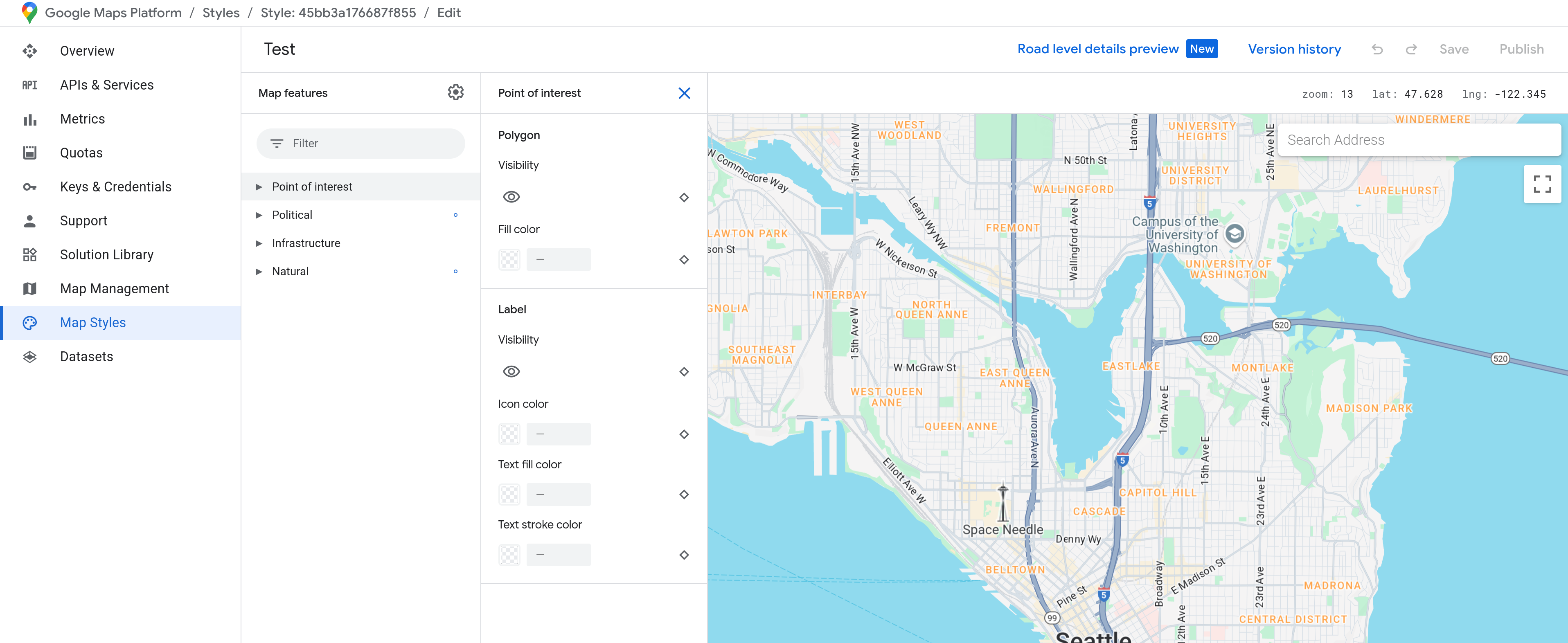 Google Console Map Customize