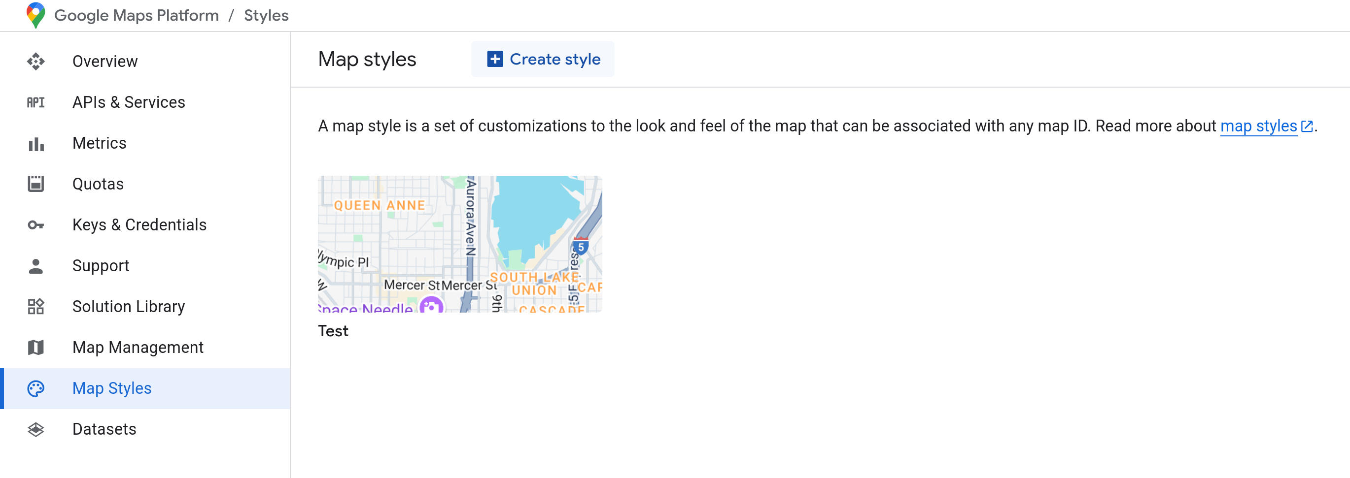 Google Console Map Styles