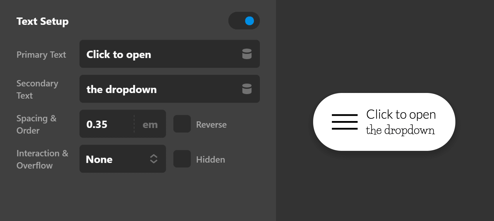 Navigation Dropdown Text Setup Example