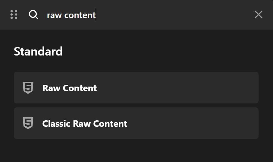 Raw Content Element