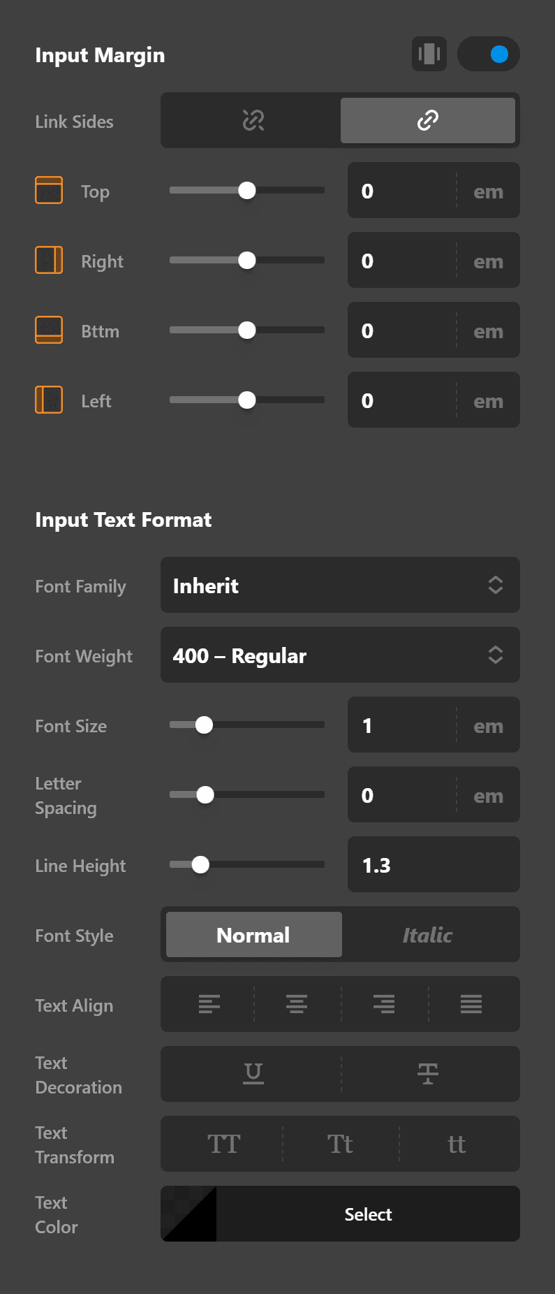 Search Inline Input Settings
