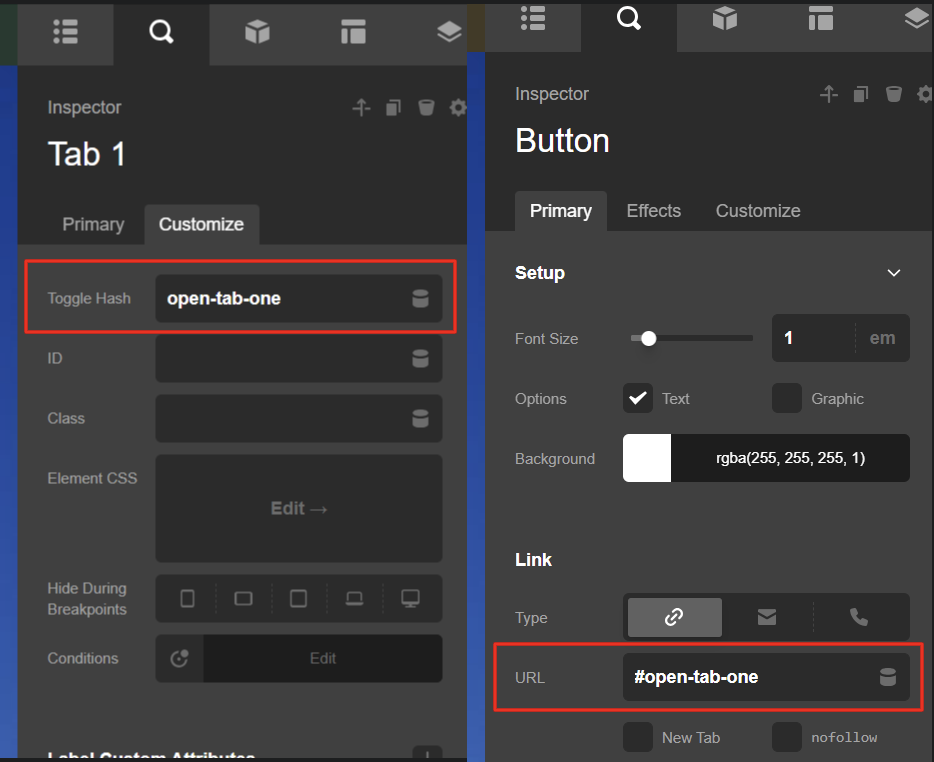 Toggle Has Tab with Button