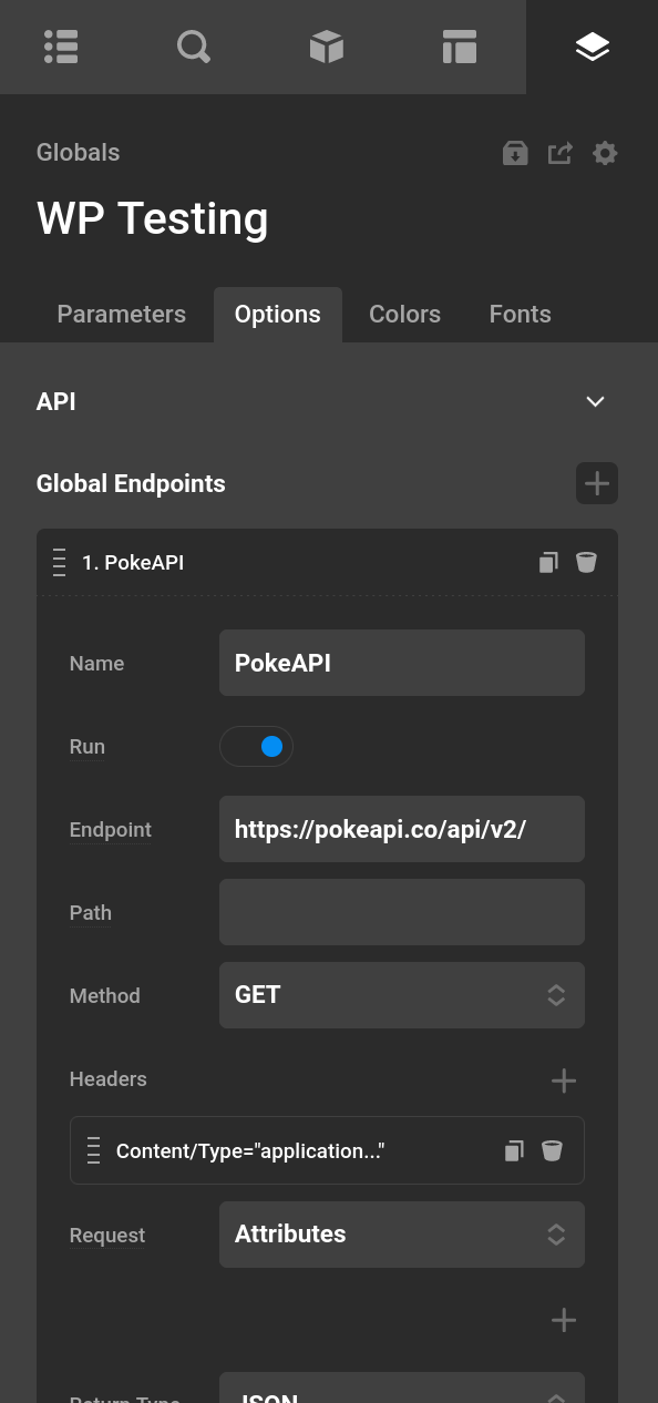 External API Global Endpoints UI