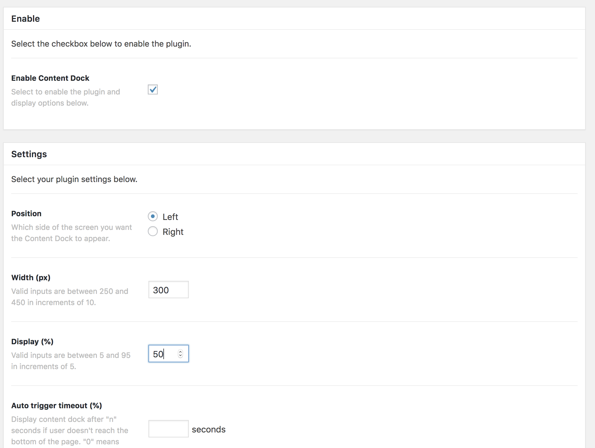 Content Dock Settings Overview