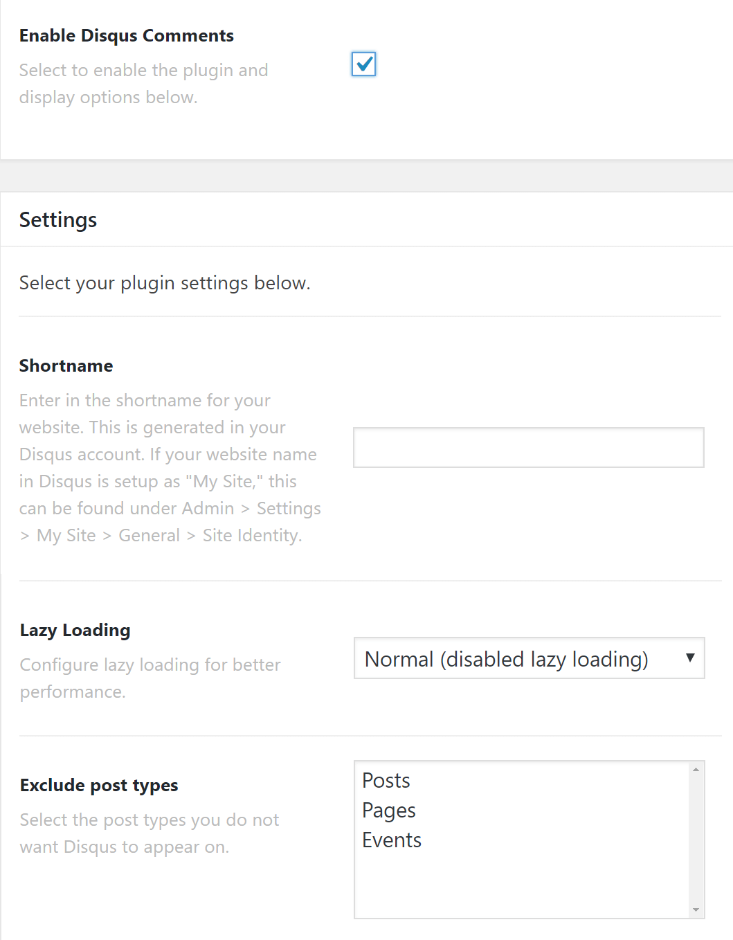 Disqus Settings