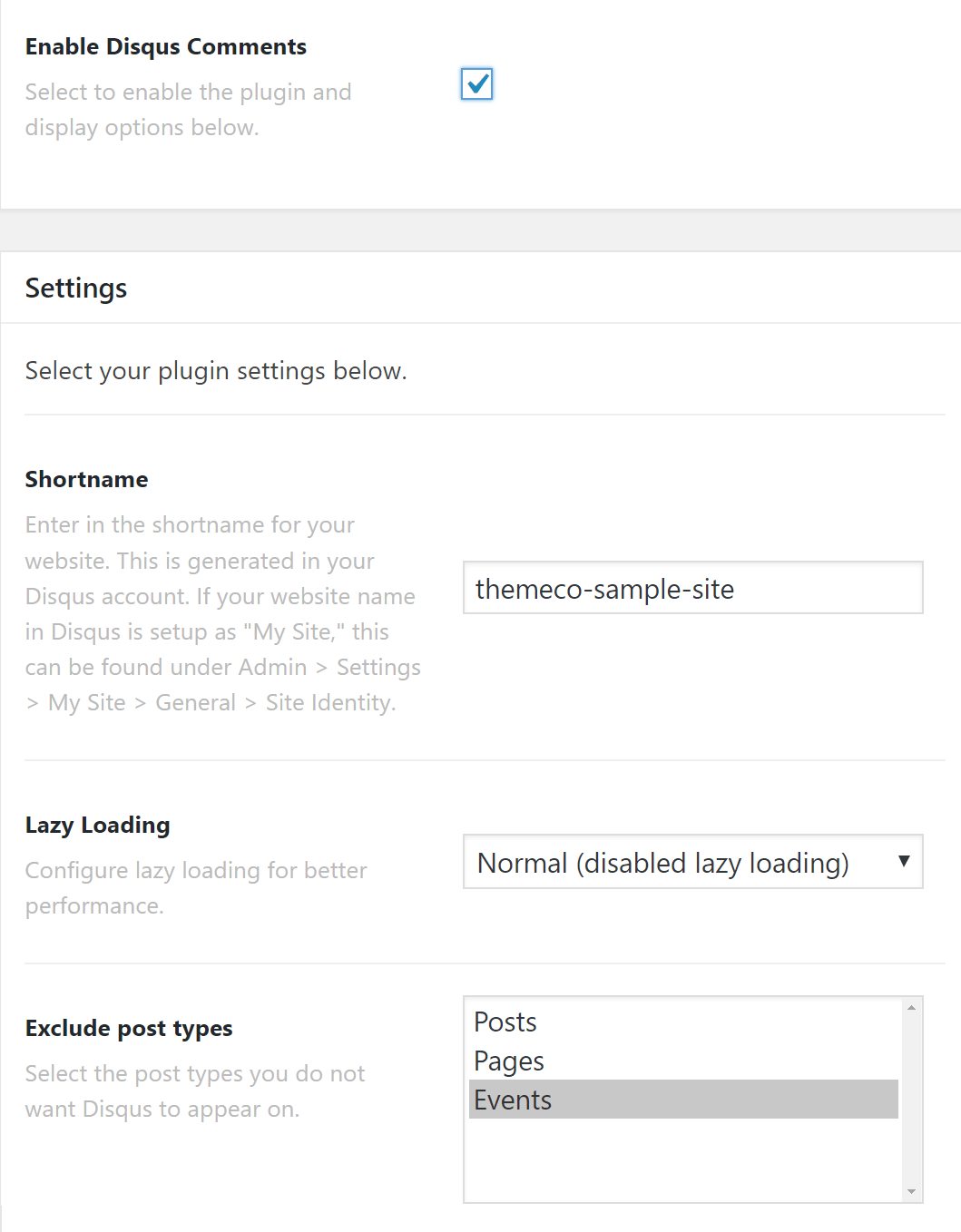 Disqus Plugin Settings