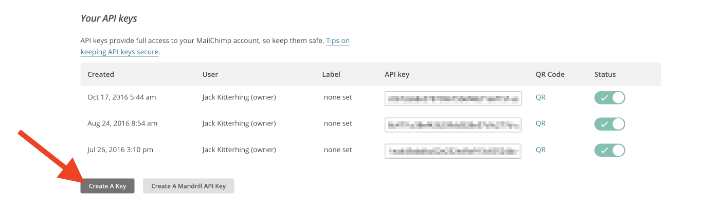 MailChimp Create A Key
