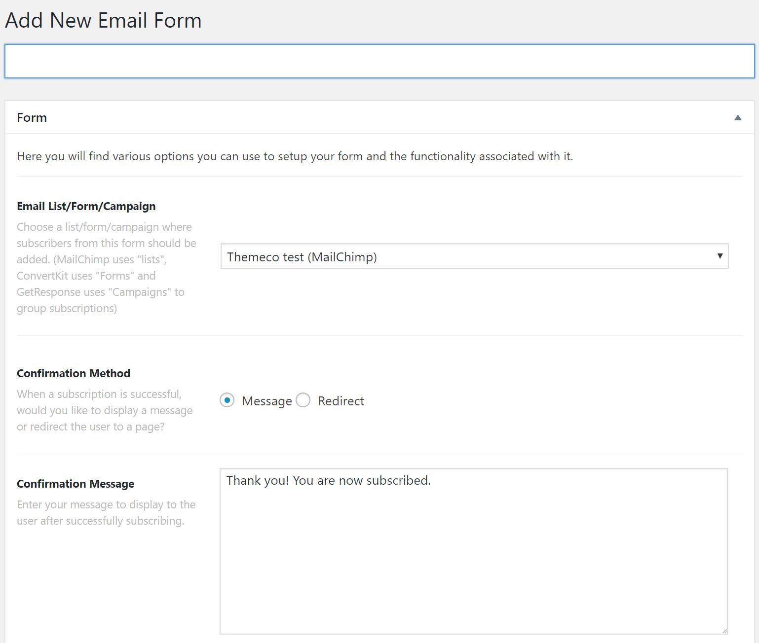 Email Forms Add New Form