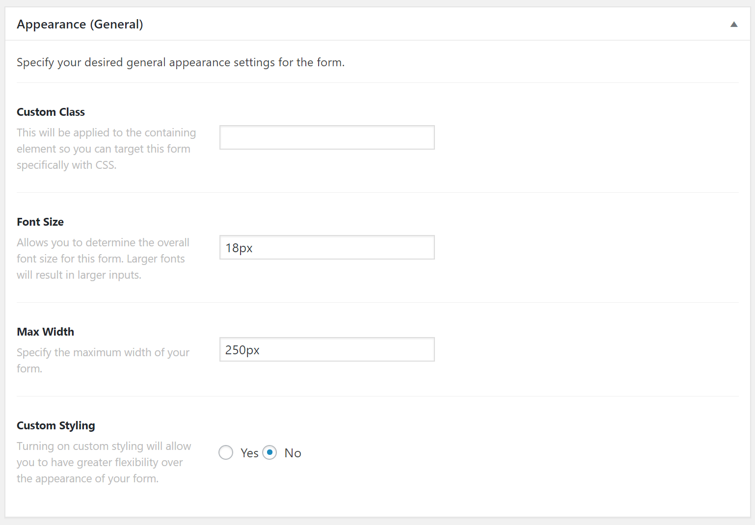 Email Forms General Appearance