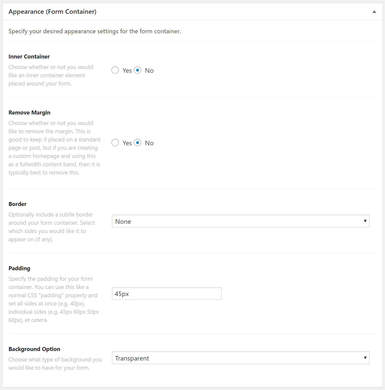 Email Forms Appearance Form Container