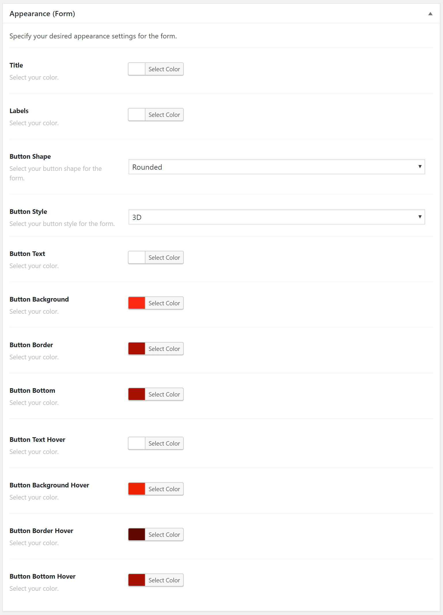 Email Forms Appearance Form