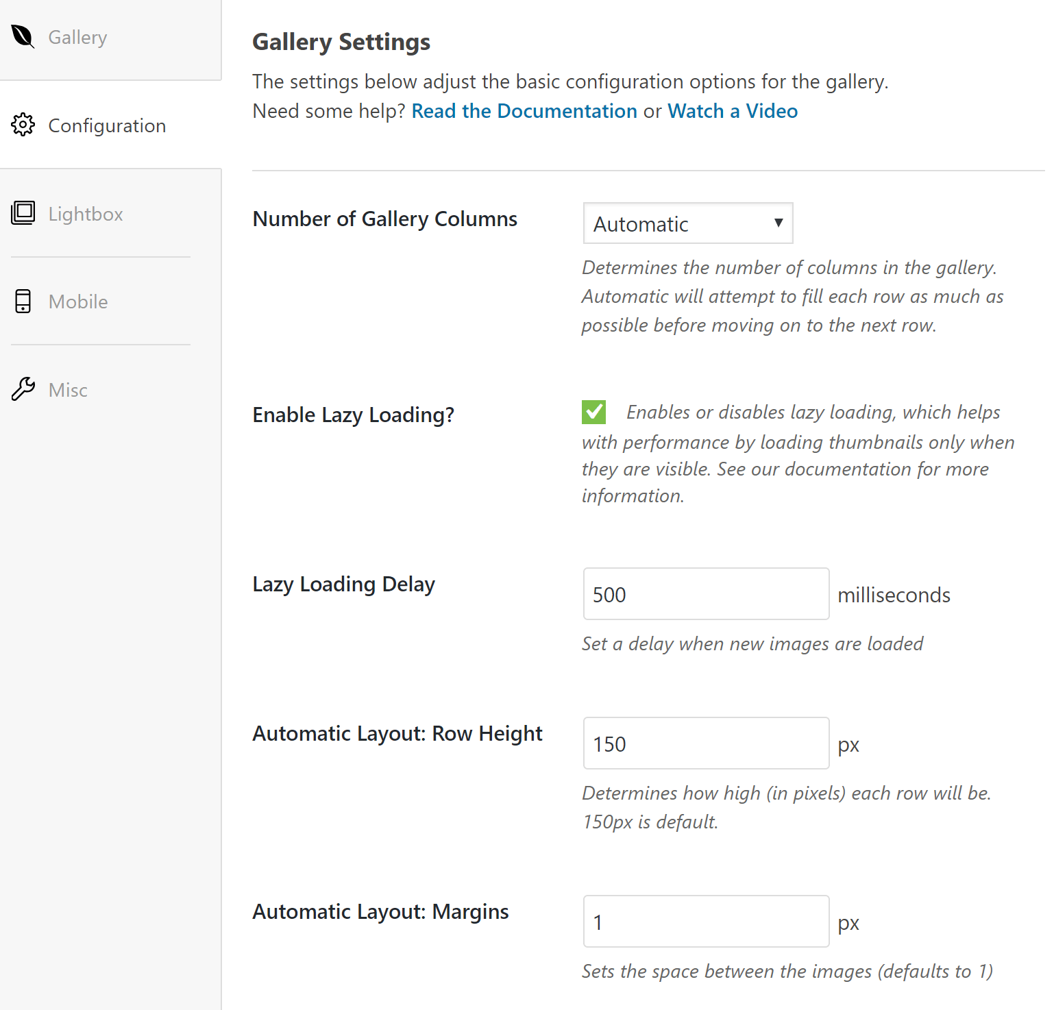 Envira Gallery Configuration