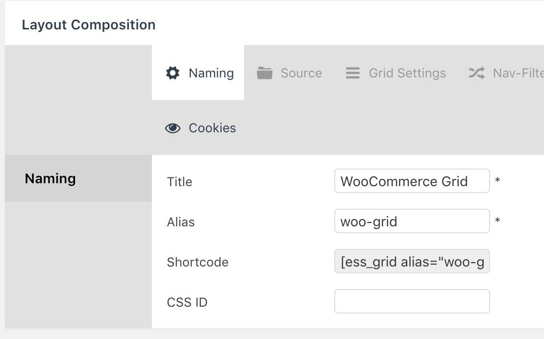 Essential Grid Layout Composer Naming