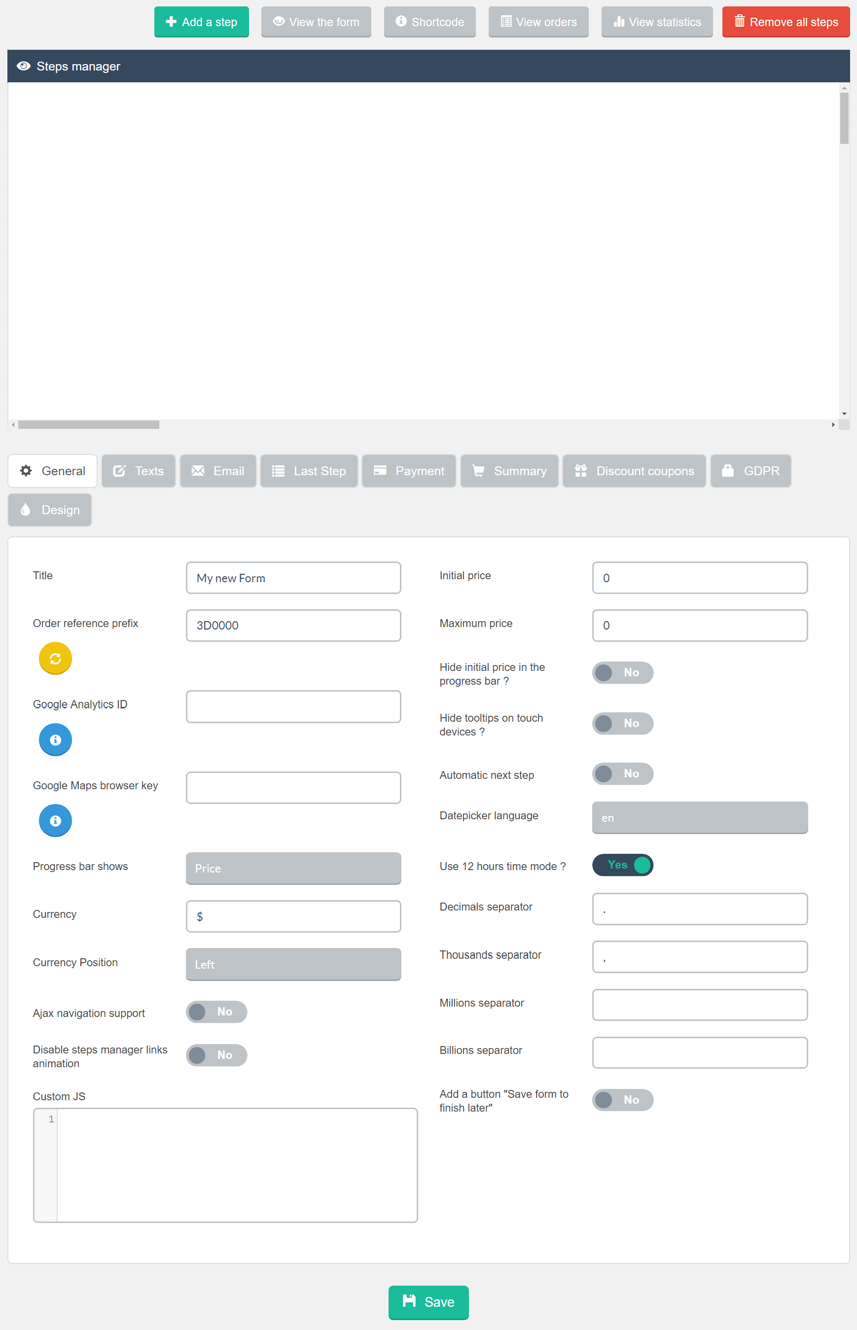 Estimation & Payment Forms Create New Form