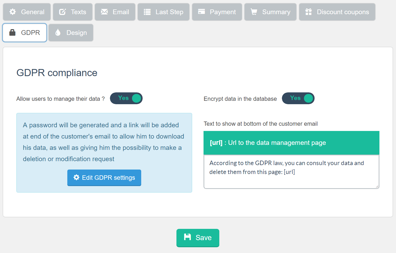 Estimation & Payment Forms Form Settings GDPR