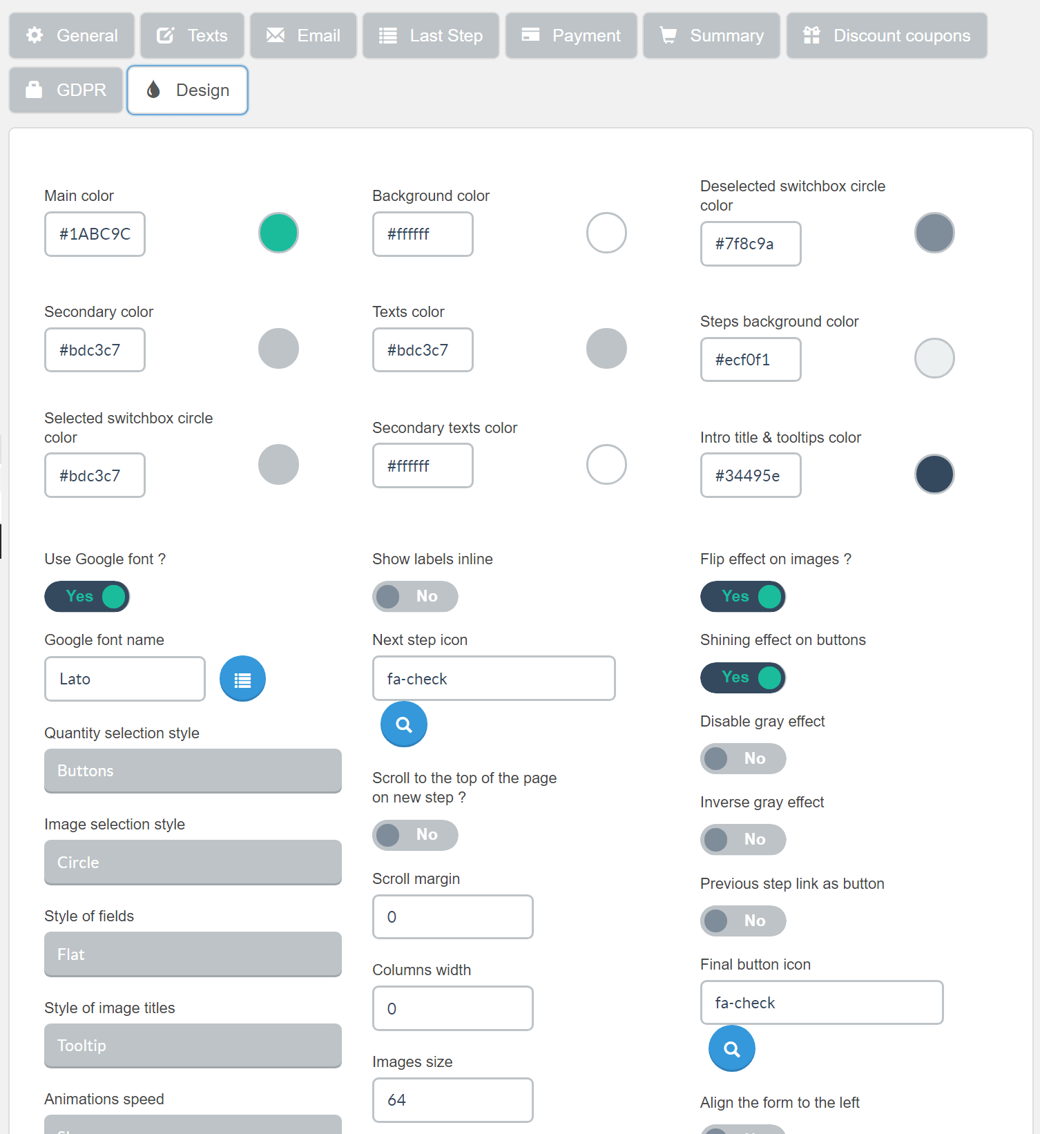 Estimation & Payment Forms Form Settings Design