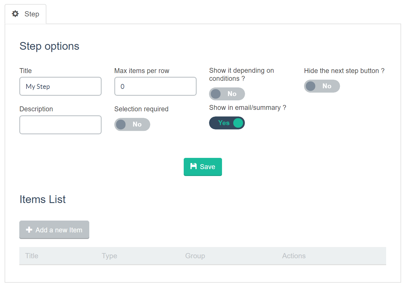 Estimation & Payment Forms Step Options