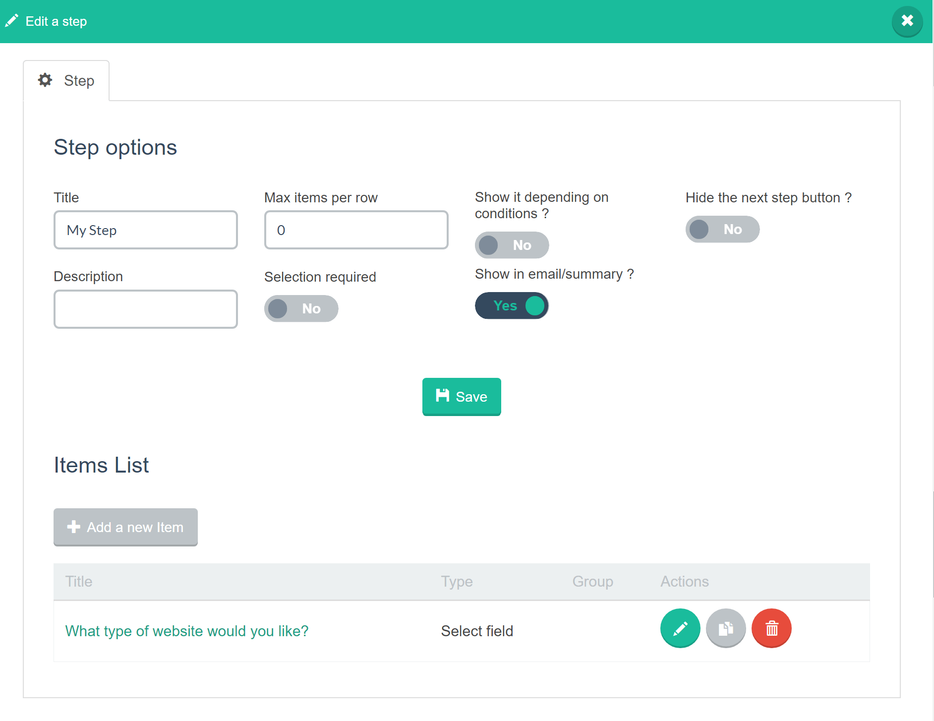 Estimation & Payment Forms Step Options