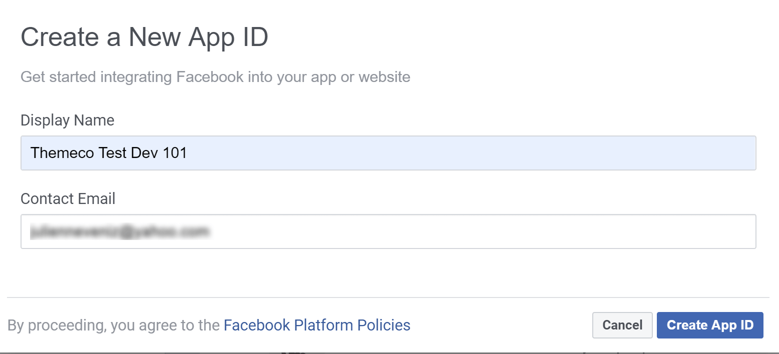 Facebook Create New App