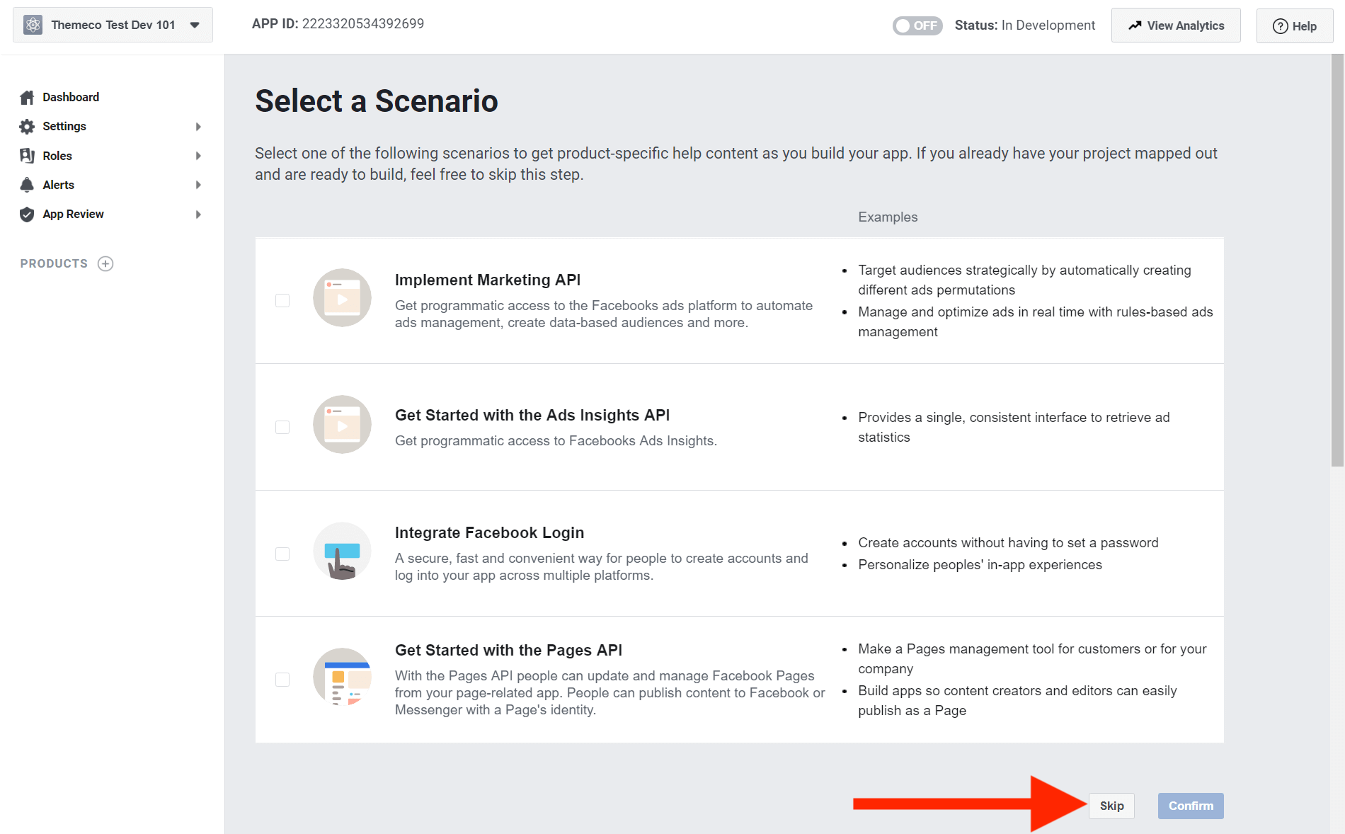 Facebook Create New App Options