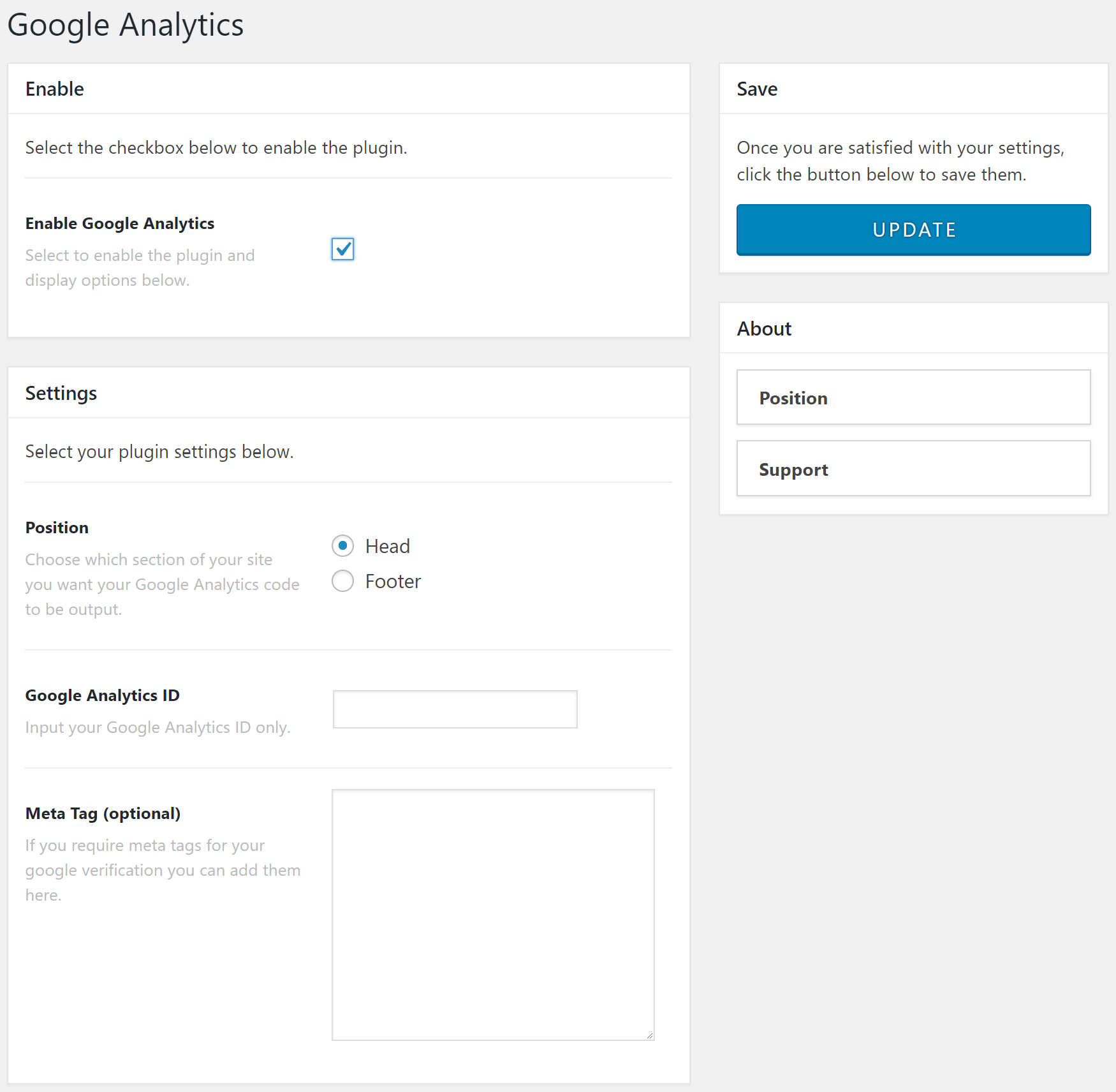 Google Analytics Settings