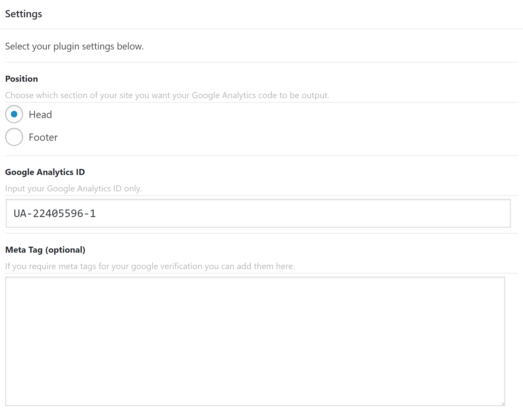 Google Analytics Settings