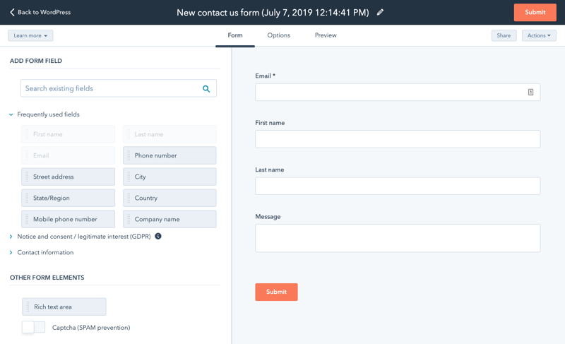 HubSpot Form Details
