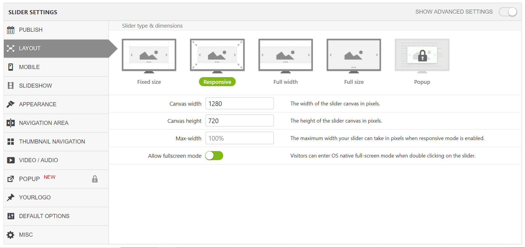 LayerSlider Layout Settings
