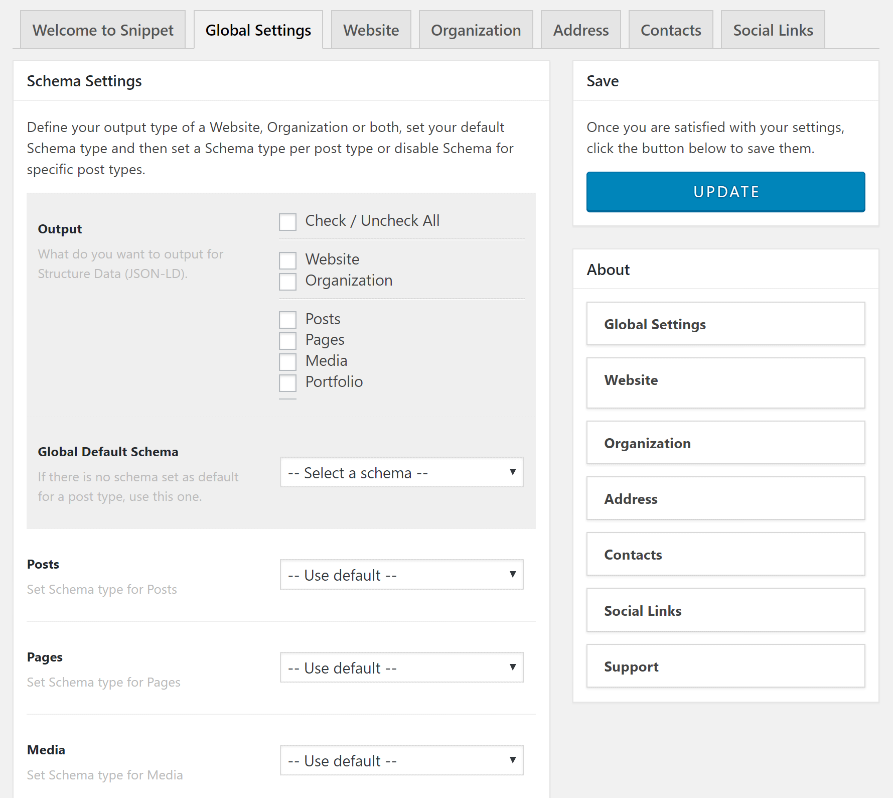 Snippet Global Settings