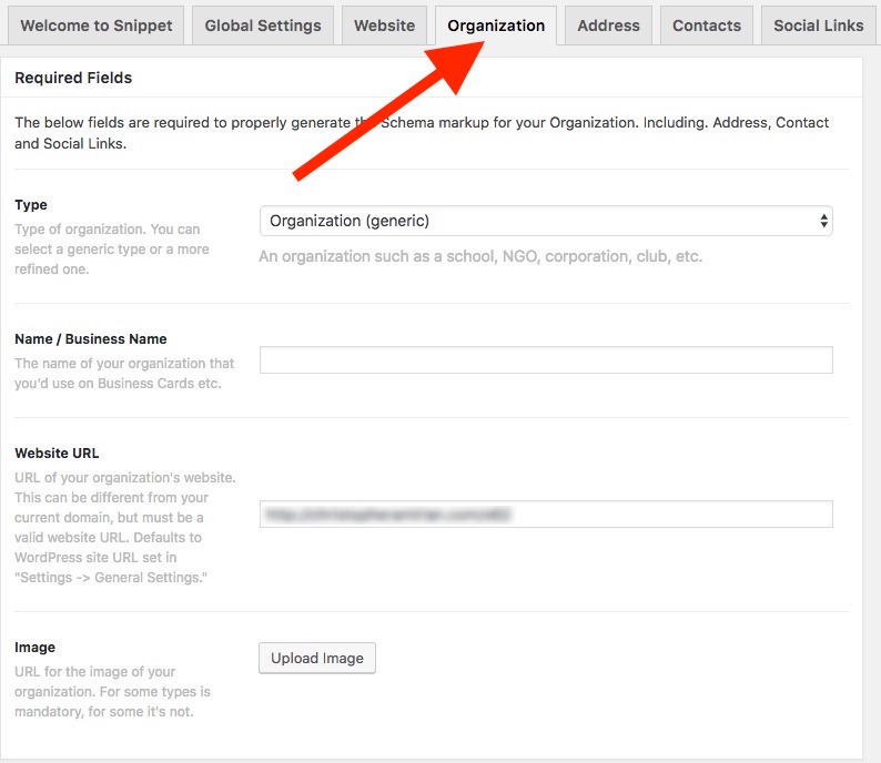 Snippet Organization Tab
