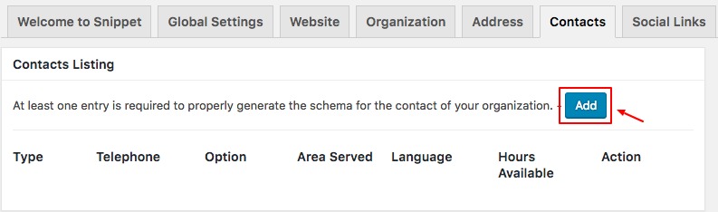 Snippet Contacts Tab