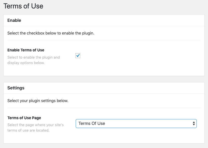 Terms of Use Settings