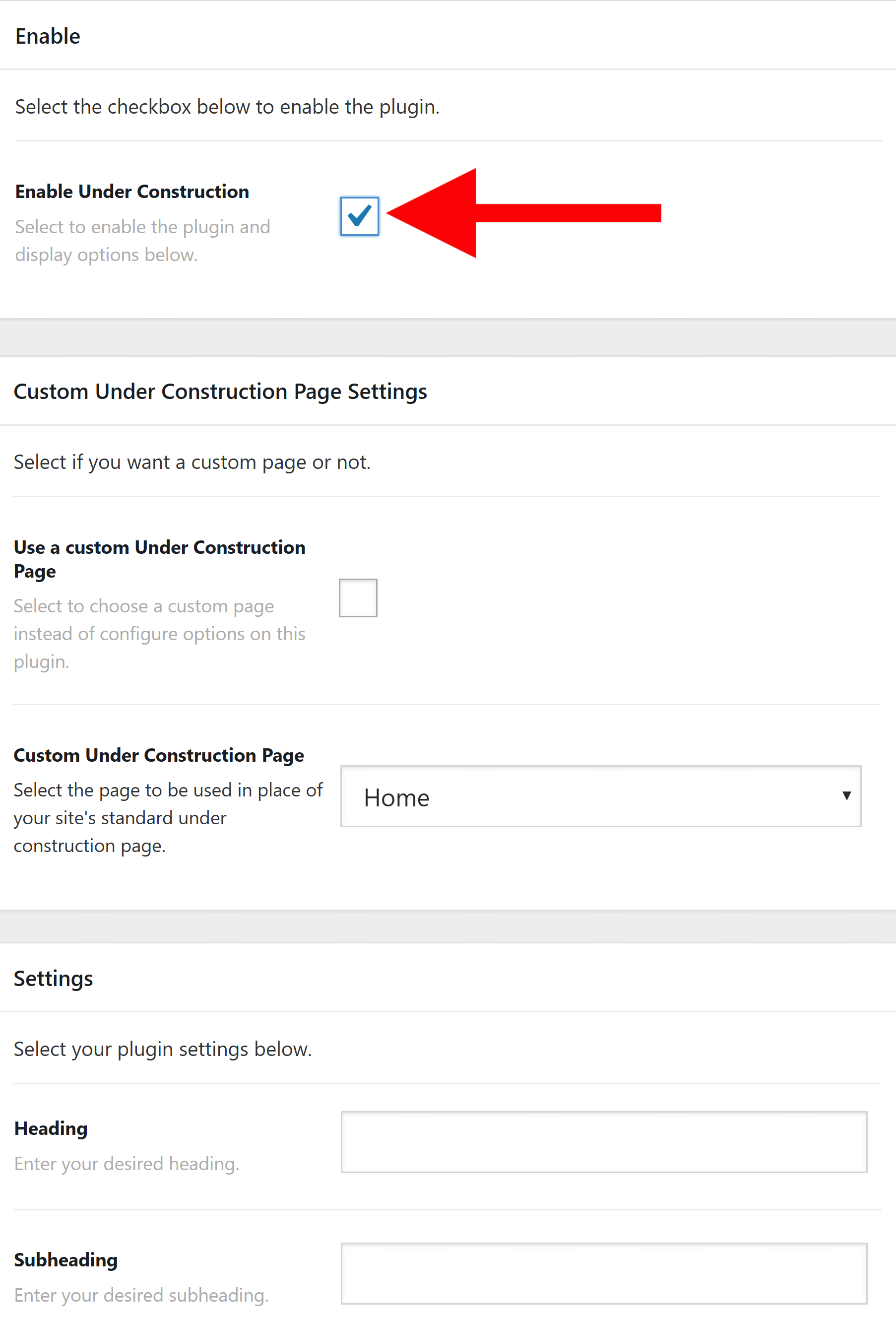 Under Construction Advanced Settings