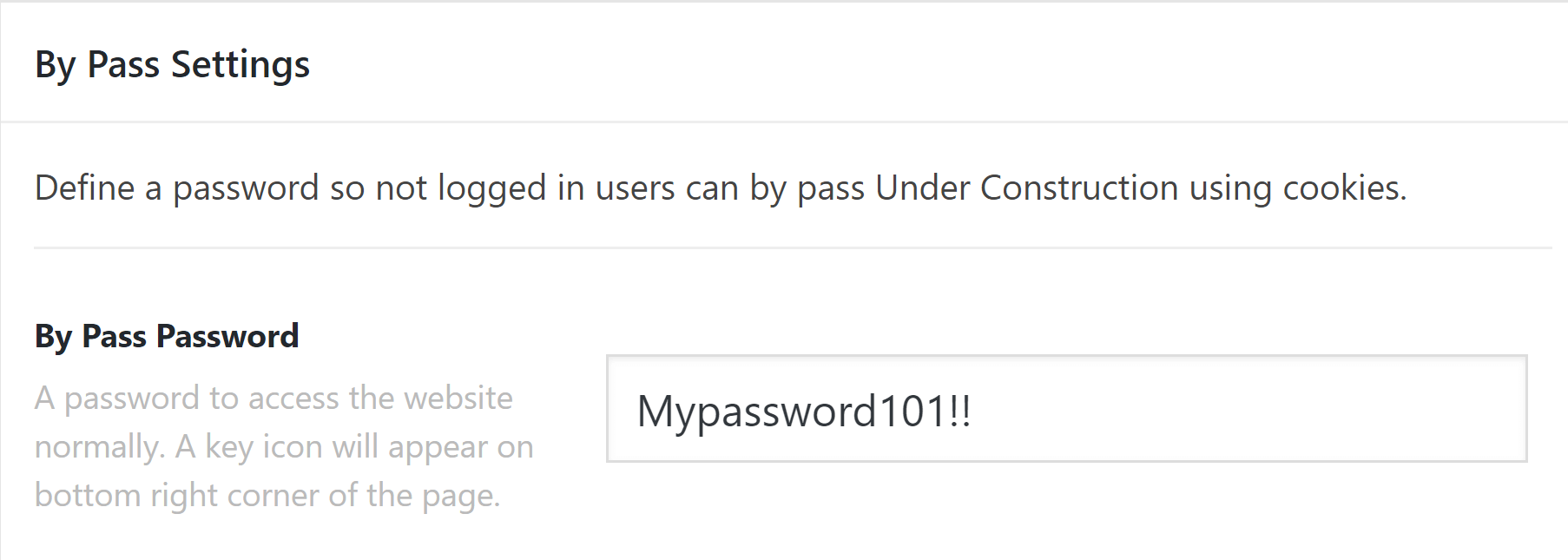 Under Construction By Pass Settings