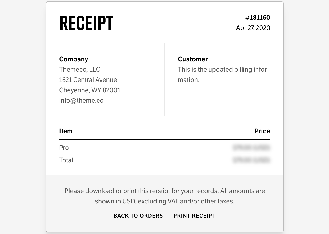 Update Receipt Details receipt