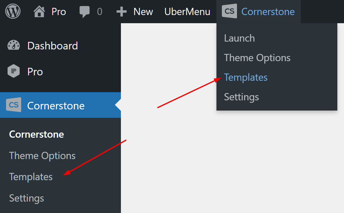 X / Pro Templates Menu