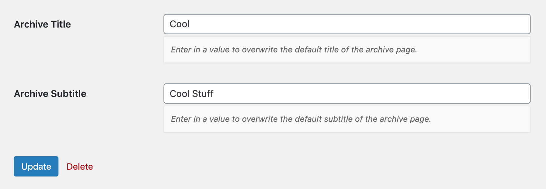 Category Archive Settings