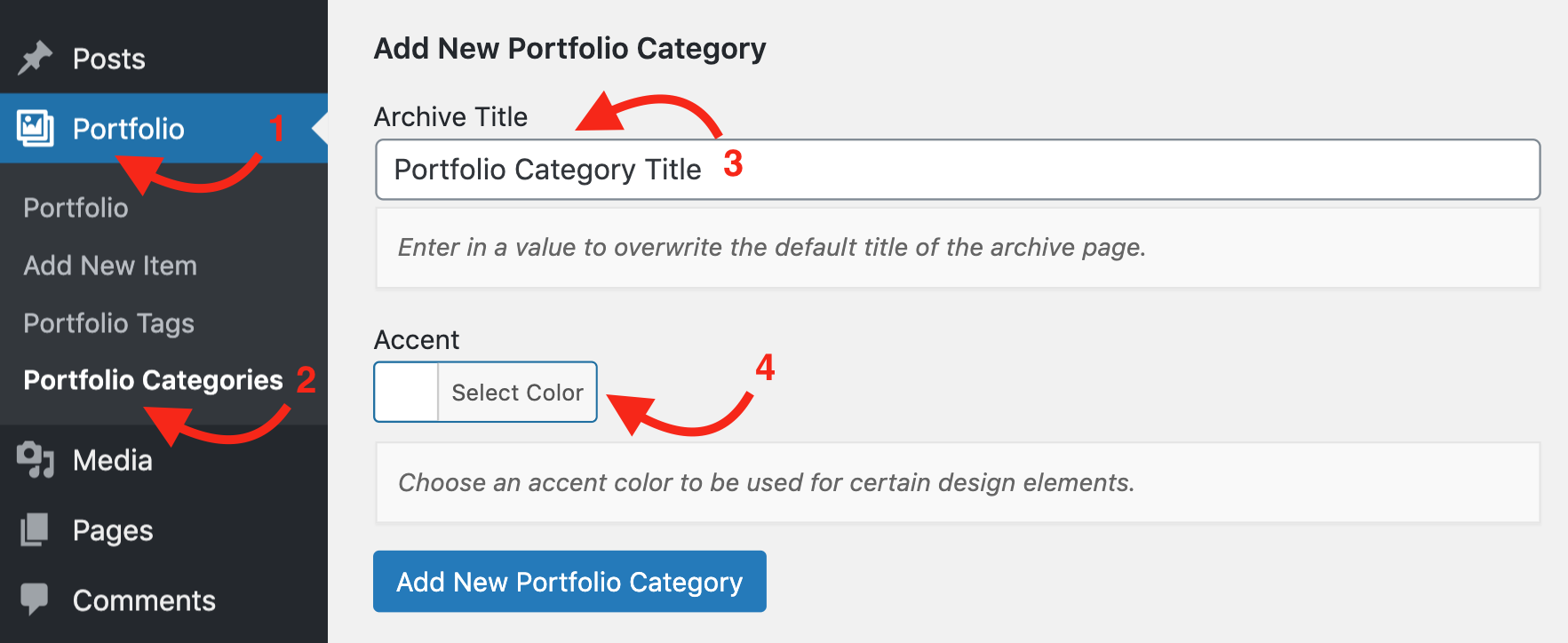 Portfolio Category Settings