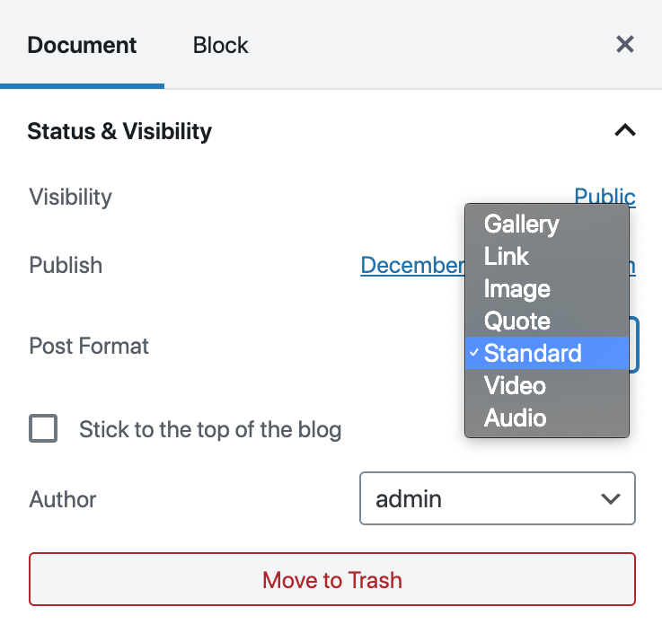 Post Format Setting