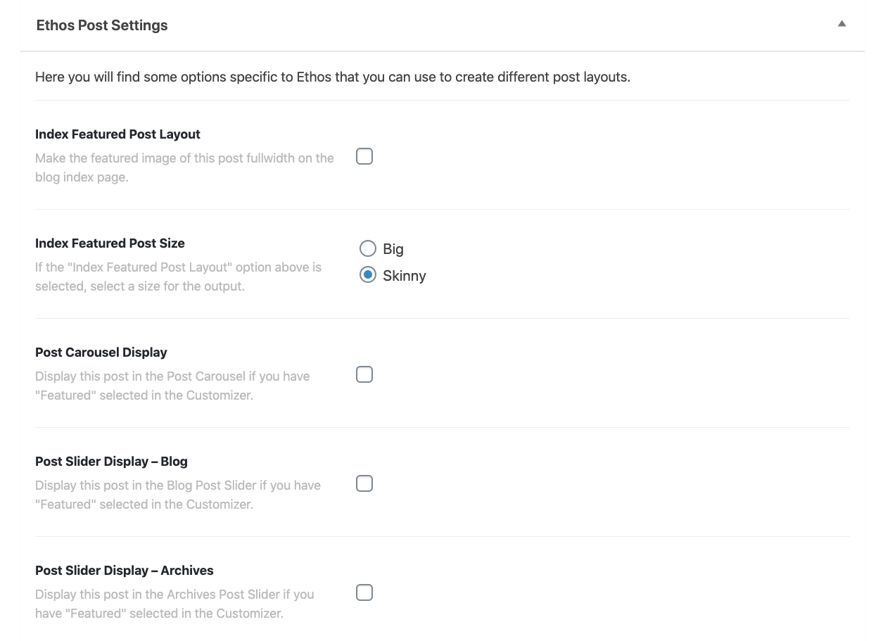 Ethos Stack Specific Post Settings