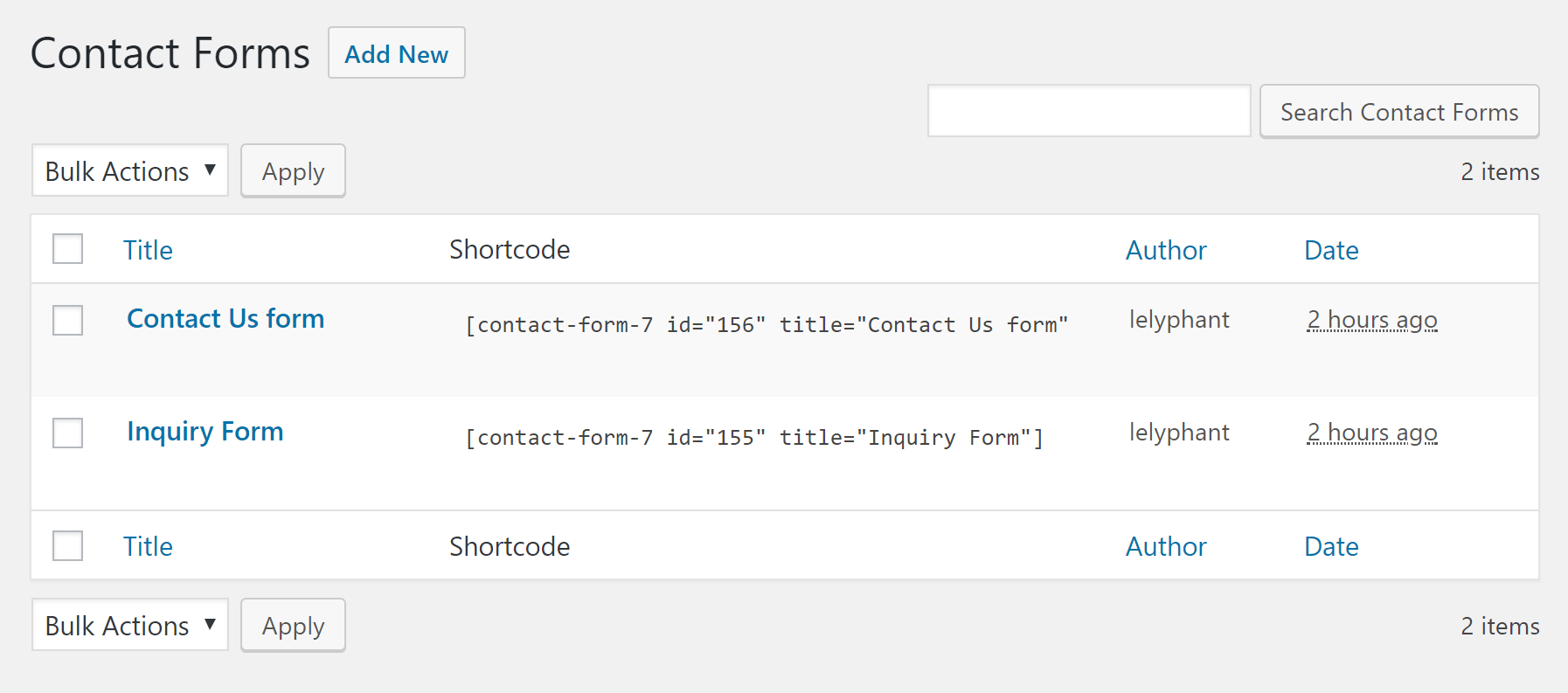 Contact Form 7 Add New