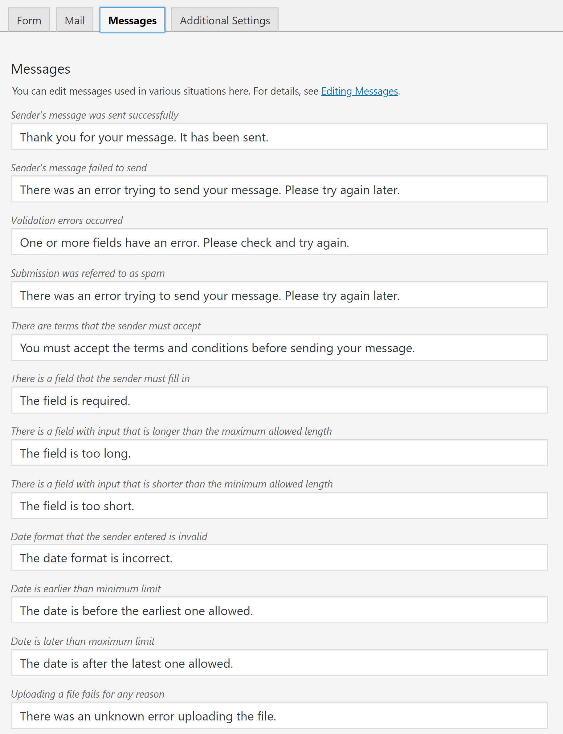 Contact Form 7 Editing Messages