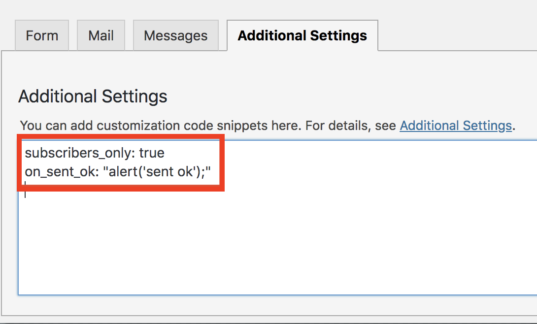 Contact Form 7 Additional Settings