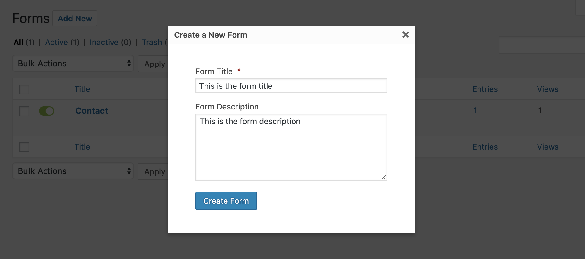Gravity Forms New Form
