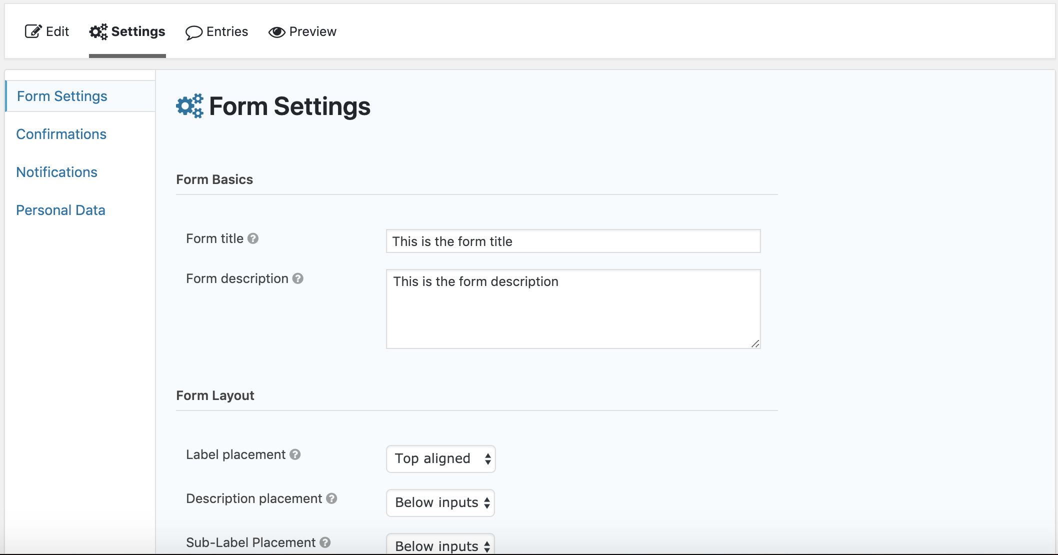 Gravity Forms Settings