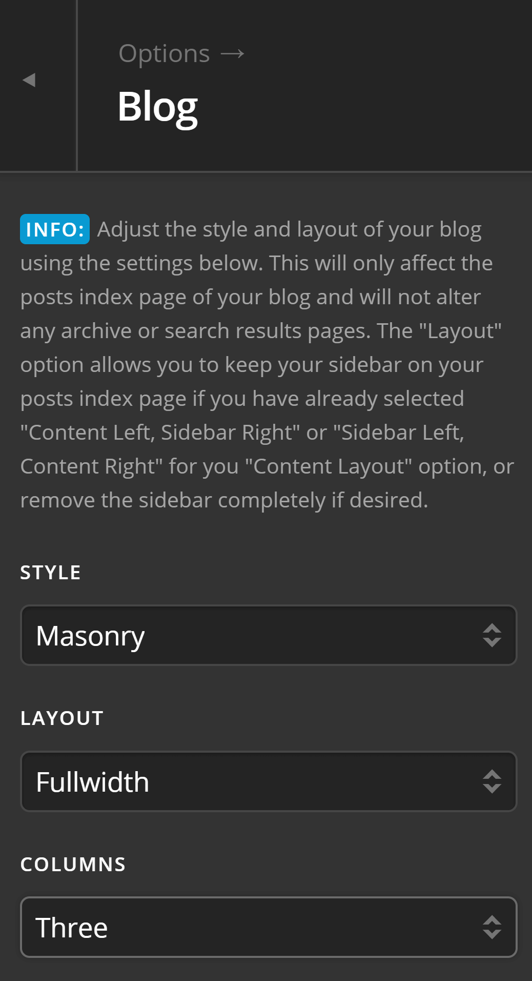 Blog Layout Settings