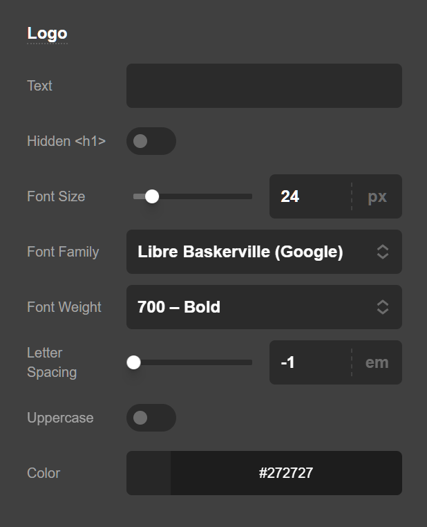 Theme Options Headers Logo Text