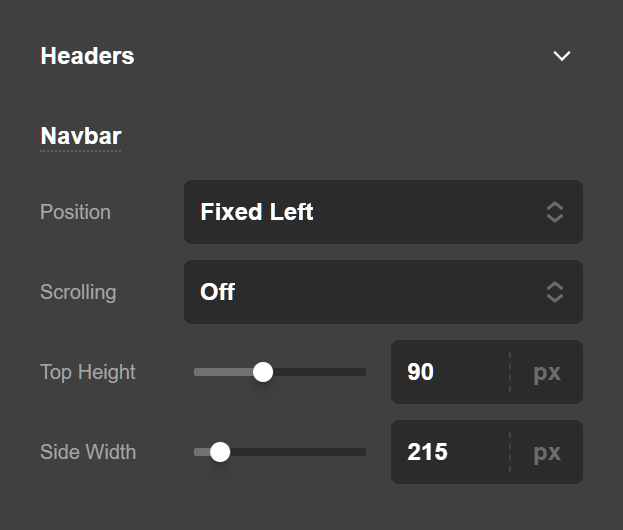 Theme Options Headers Navbar