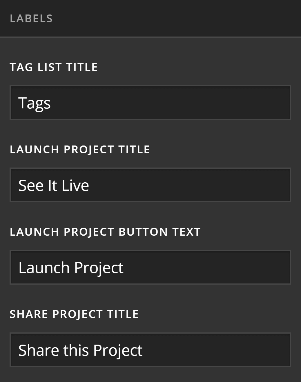 Theme Options Labels Settings